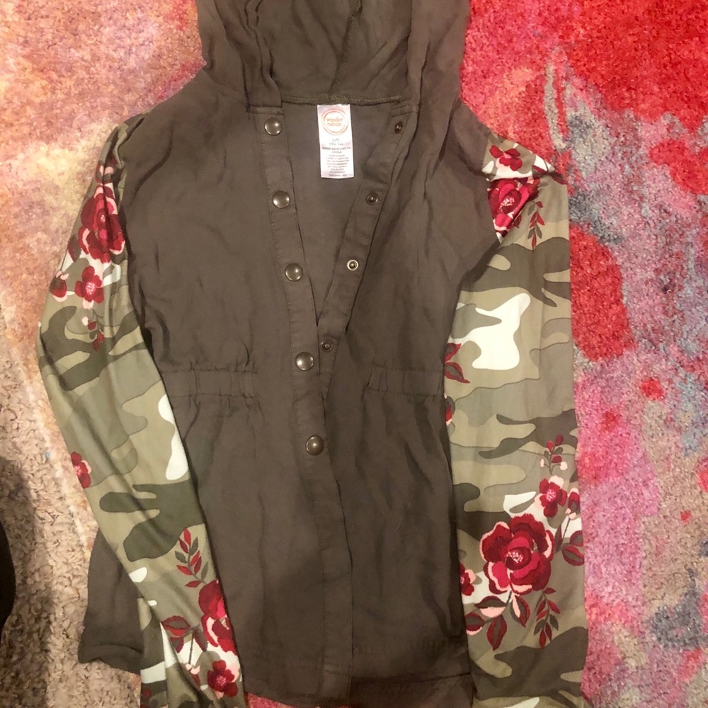 Girls wonder nation olive grn & camo spring coat